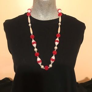 Red and Pearl White decorative bead necklace